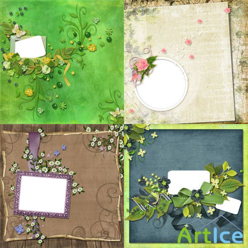 4 Floral Scrap-pages for processing photos