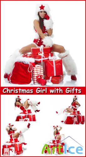 Christmas Girl with Gifts - Stock Photos