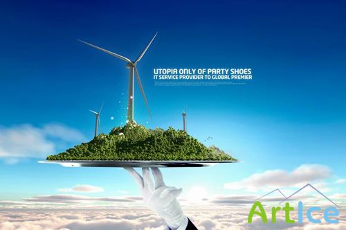 Creative PSD layered clouds in the side panel material