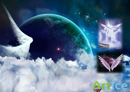 The wings of angels in the clouds for Photoshop