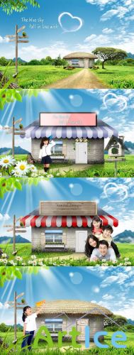 A small house and shop in the village psd for Photoshop