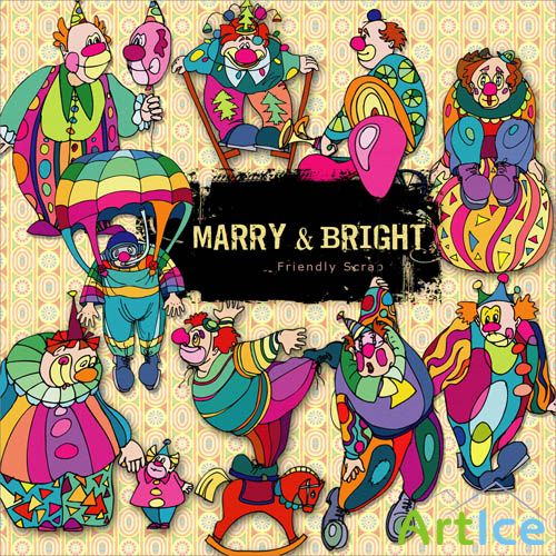 Scrap-kit - Merry & Bright - Painted Clown PNG Illustrations