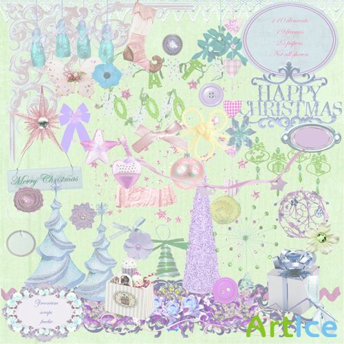 Scrap Set - Christmas in pastel PNG and JPG Files