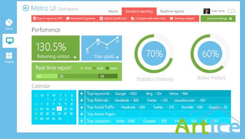 UI Kit PSD Web Design - Beautiful Metro Style Dashboard