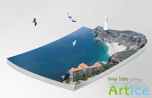 PSD Source - 3D Book Ocean Cover Template