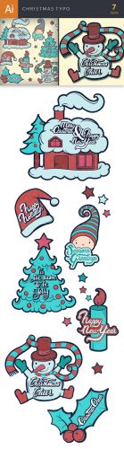 Vector Christmas Typo Set  - Winter Elements