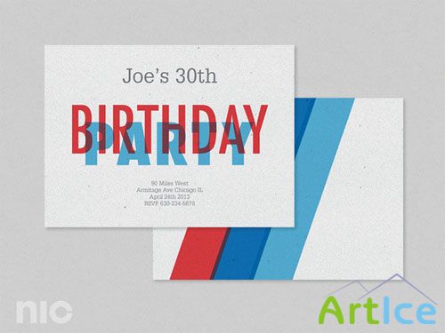 CreativeMarket - Red Blue Birthday Invitation
