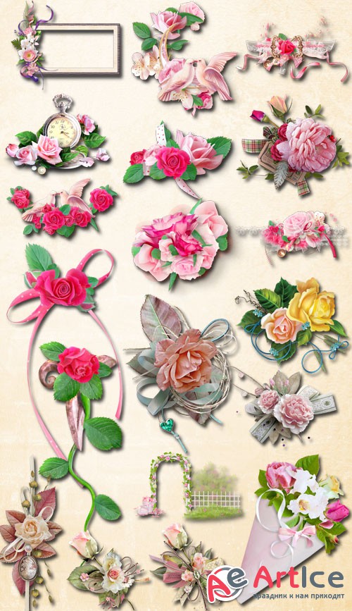 Exciting Pink Rose Set 3 PNG Files