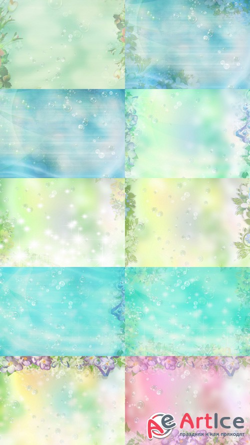 Set of Floral Spring Texture with Bubbles