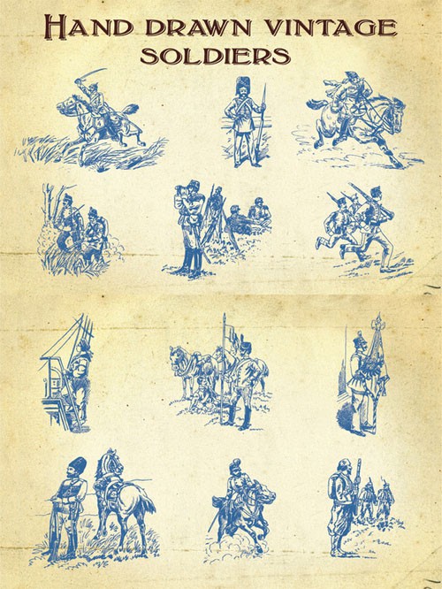 Hand Drawn Vintage Soldiers Vector Set