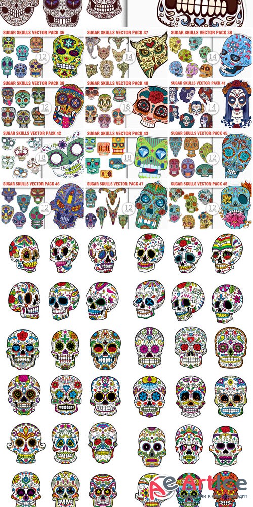 The Sugar Skulls Giga Vector Set - 248 Stunning AI, EPS Vectors