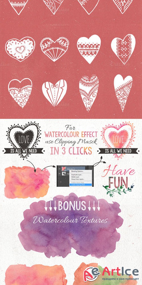 Hand Inked Decorative Hearts + Bonus - CM 143193