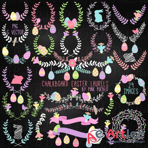 Chalk Easter Laurel Clipart Vectors - Creativemarket 211110