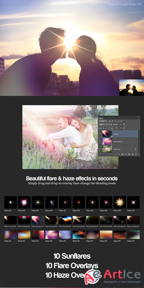 Flare & Haze: 30 Overlays for Photos - Creativemarket 16227