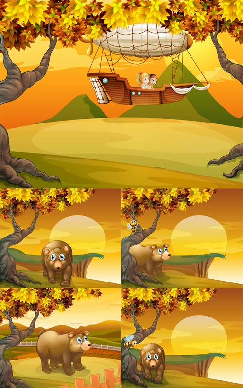 Vector Set - Bear and Children Illustrations 