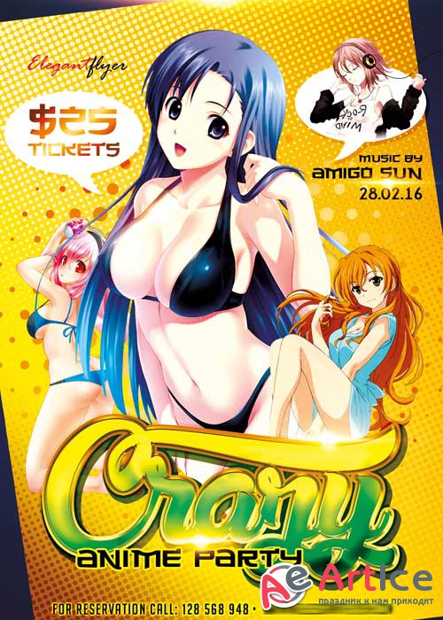 Crazy Anime Party Flyer PSD Template + Facebook Cover