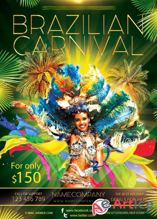 Brazilian Carnival Travel V5 Flyer PSD Template + Facebook Cover