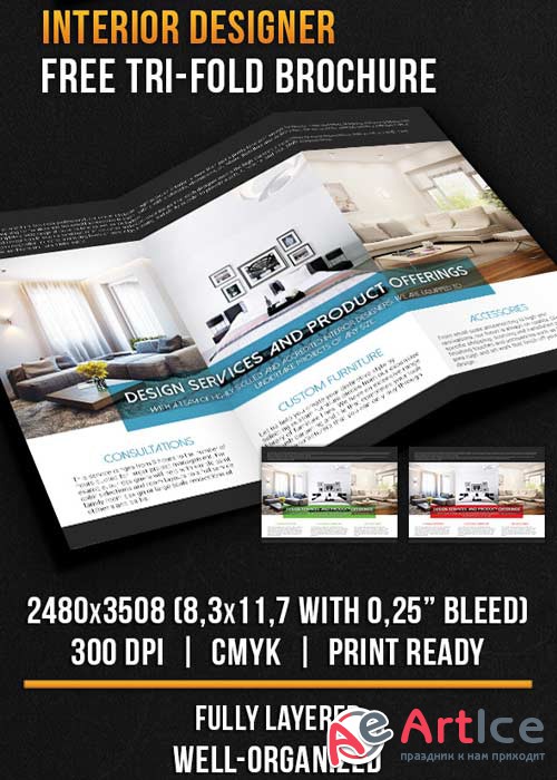 Interior Designer Tri-Fold Brochure PSD Template
