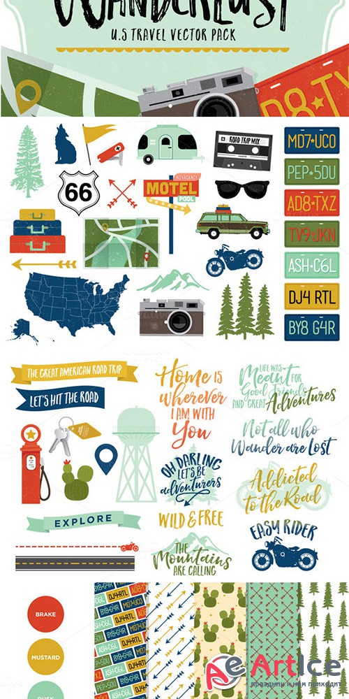 Wanderlust - U.S Travel Vectors - Creativemarket 490765