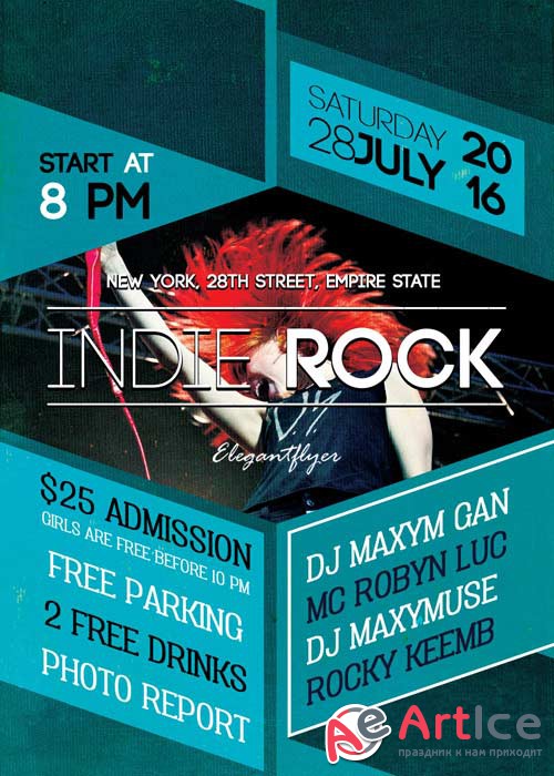 Indie Rock V7 Flyer PSD Template + Facebook Cover