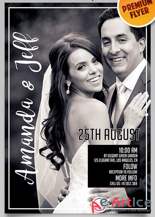 Wedding Invitation Flyer V3 PSD Template + Facebook Cover