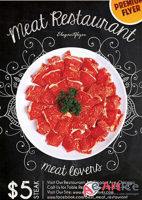 Meat Restaurant Flyer PSD V3 Template + Facebook Cover