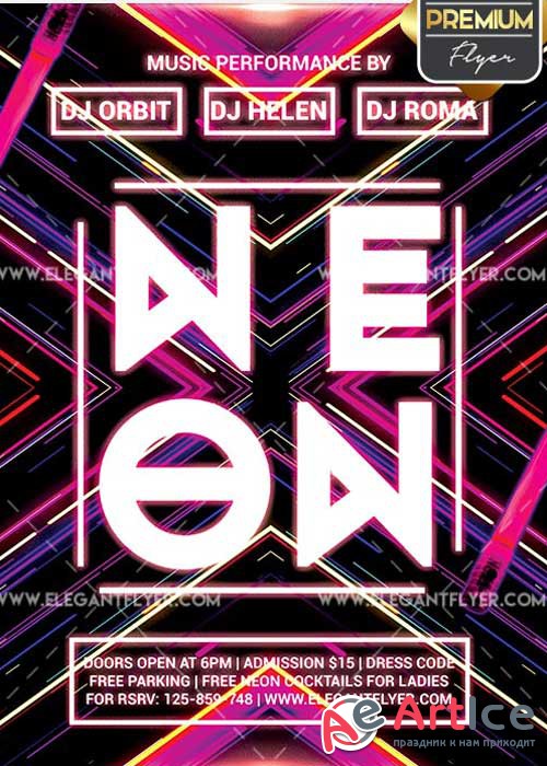 Neon Night Flyer PSD V11 Template + Facebook Cover