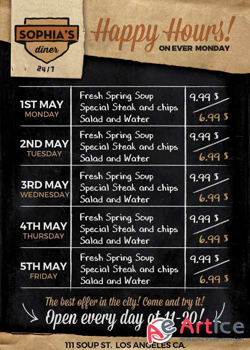Restaurant Happy Hour Food Menu V4 Flyer Template