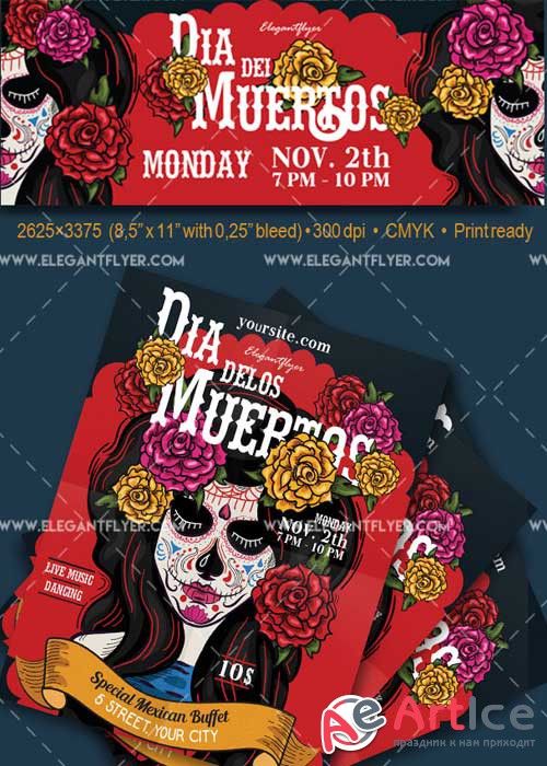 Dia De Los Muertos V28 Flyer PSD Template + Facebook Cover