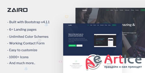 ThemeForest - Zairo v1.0 - Multipurpose Bootstrap 4 Landing Page Template - 21958675