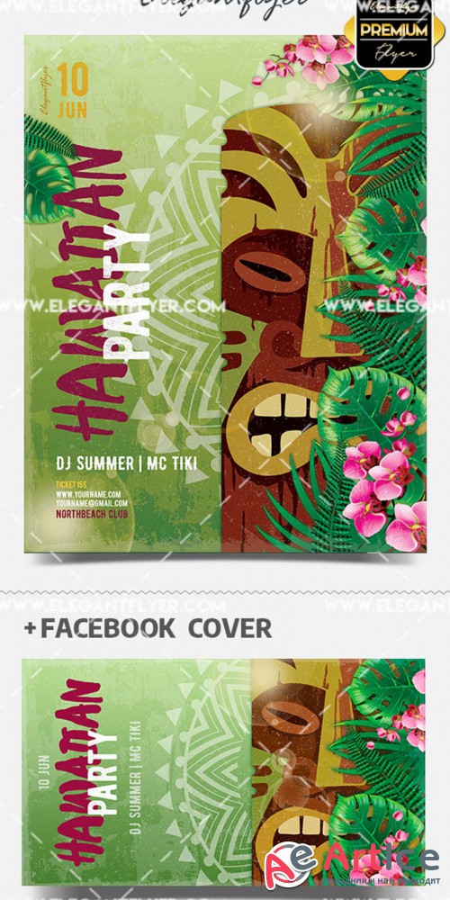 Hawaiian Party V1 2019 Flyer PSD Template + Facebook Cover + Instagram Post