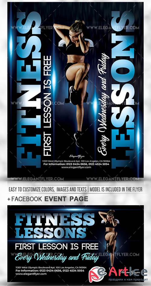 Fitness Lessons V1 2019 PSD Flyer Template + Facebook Cover + Instagram Post