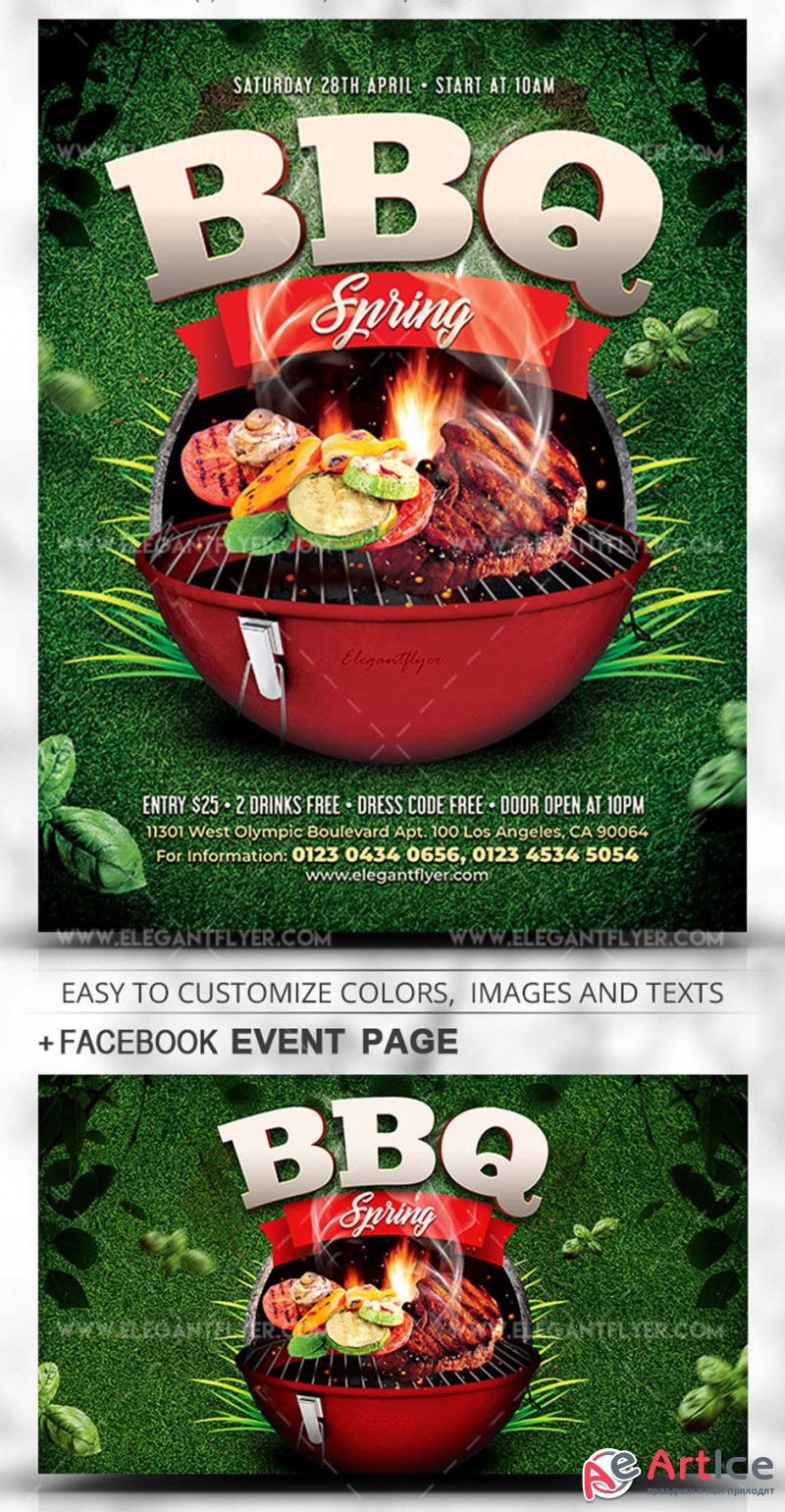 Spring BBQ V1 2019 PSD Flyer Template + Facebook Cover + Instagram Post